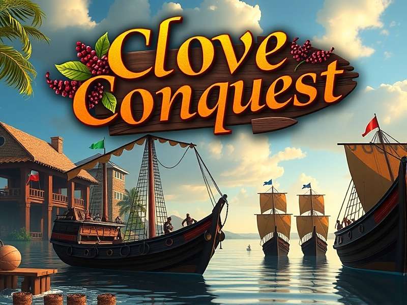 Clove Conquest - India's Premier Spice Strategy Game Clove Conquest game banner showing a trading port in Kerala with clove merchants and ships